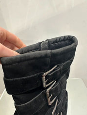 Vintage 2000s Y2K Moto Biker Buckle Stiletto Ankle Boots (UK 5 US 7)