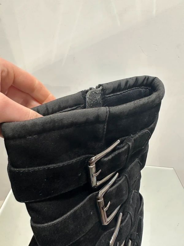 Vintage 2000s Y2K Moto Biker Buckle Stiletto Ankle Boots (UK 5 US 7)