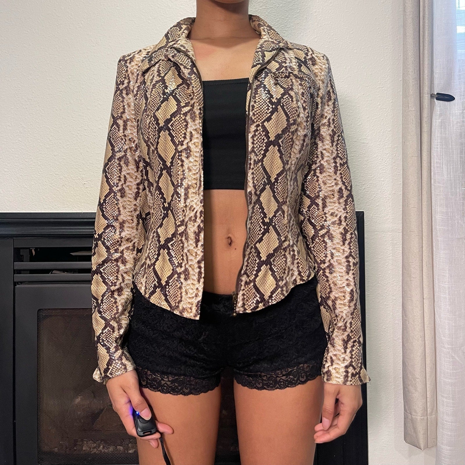 90s Fitted Snake Print Moto Jacket XS