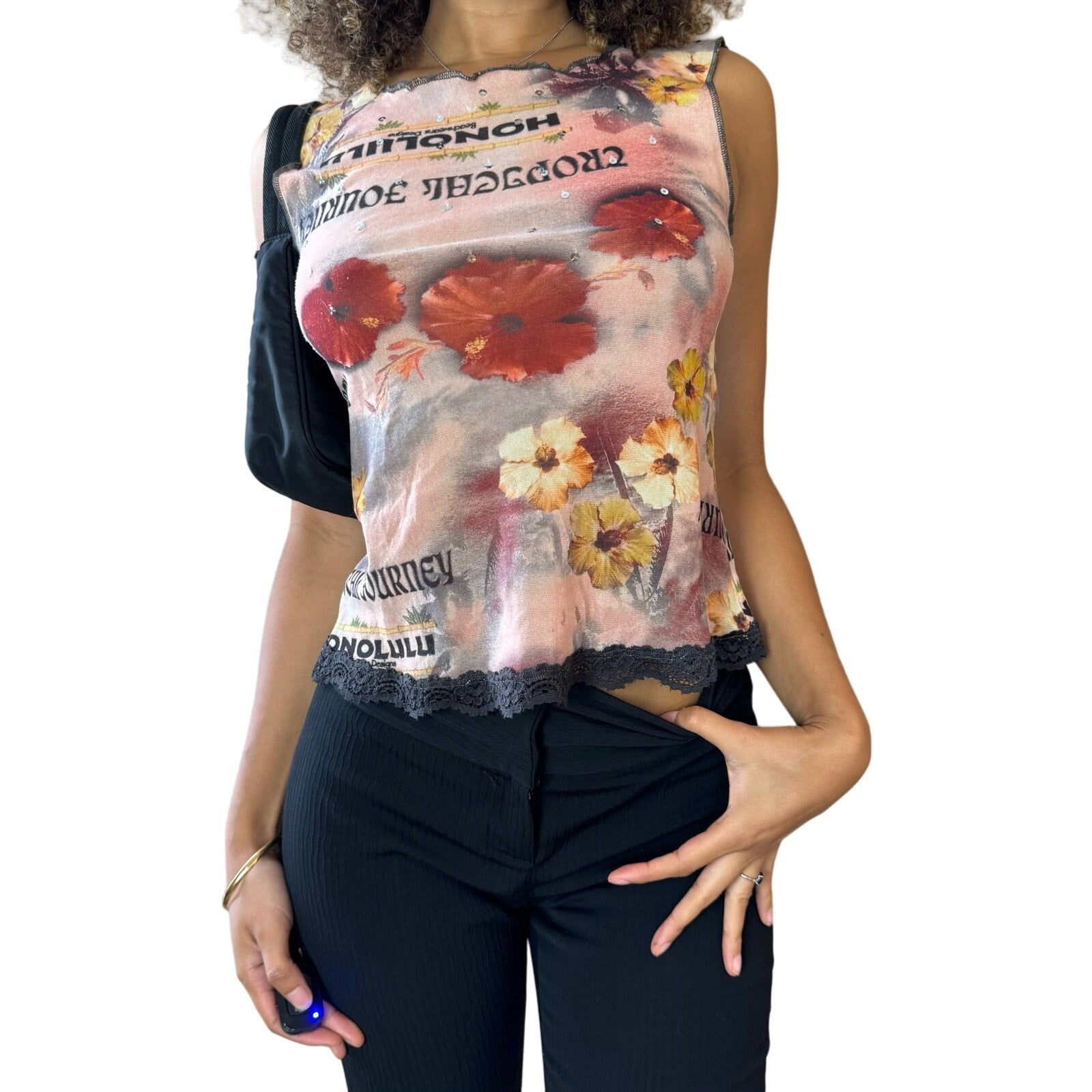 Vintage Italian graphic mesh tank (S/M)