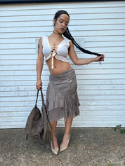 Vintage Cotton Milkmaid Lace Up Cropped Top (S)