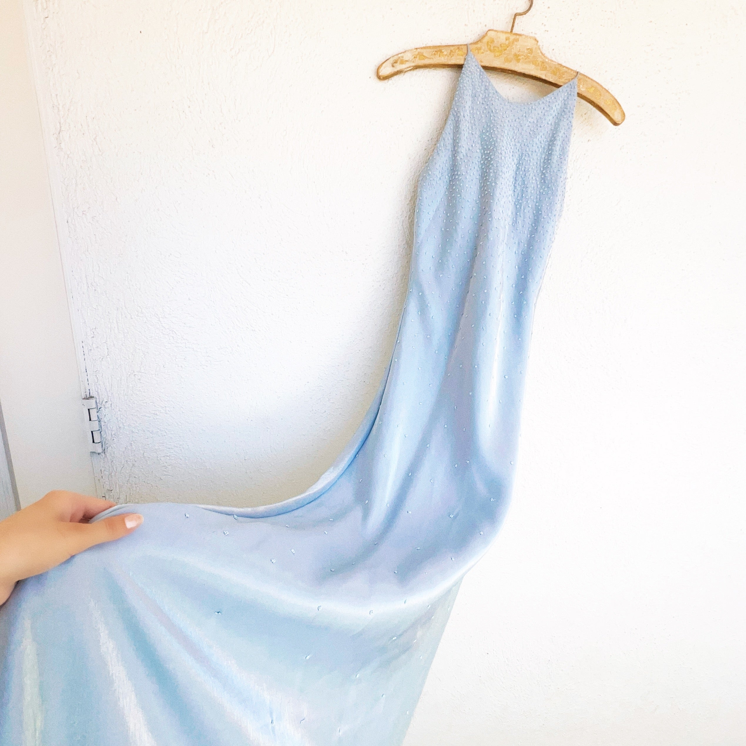 Vintage Icy Blue Beaded Gown (XS)