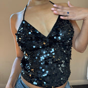 Italian Vintage black sequin top (S/M)