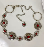 Coral concho silver chain belt