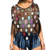 Vintage Beaded Crochet Poncho Top (S)