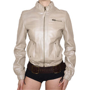 Y2K FORNARINA Pale Gold Leather Moto Jacket (L)