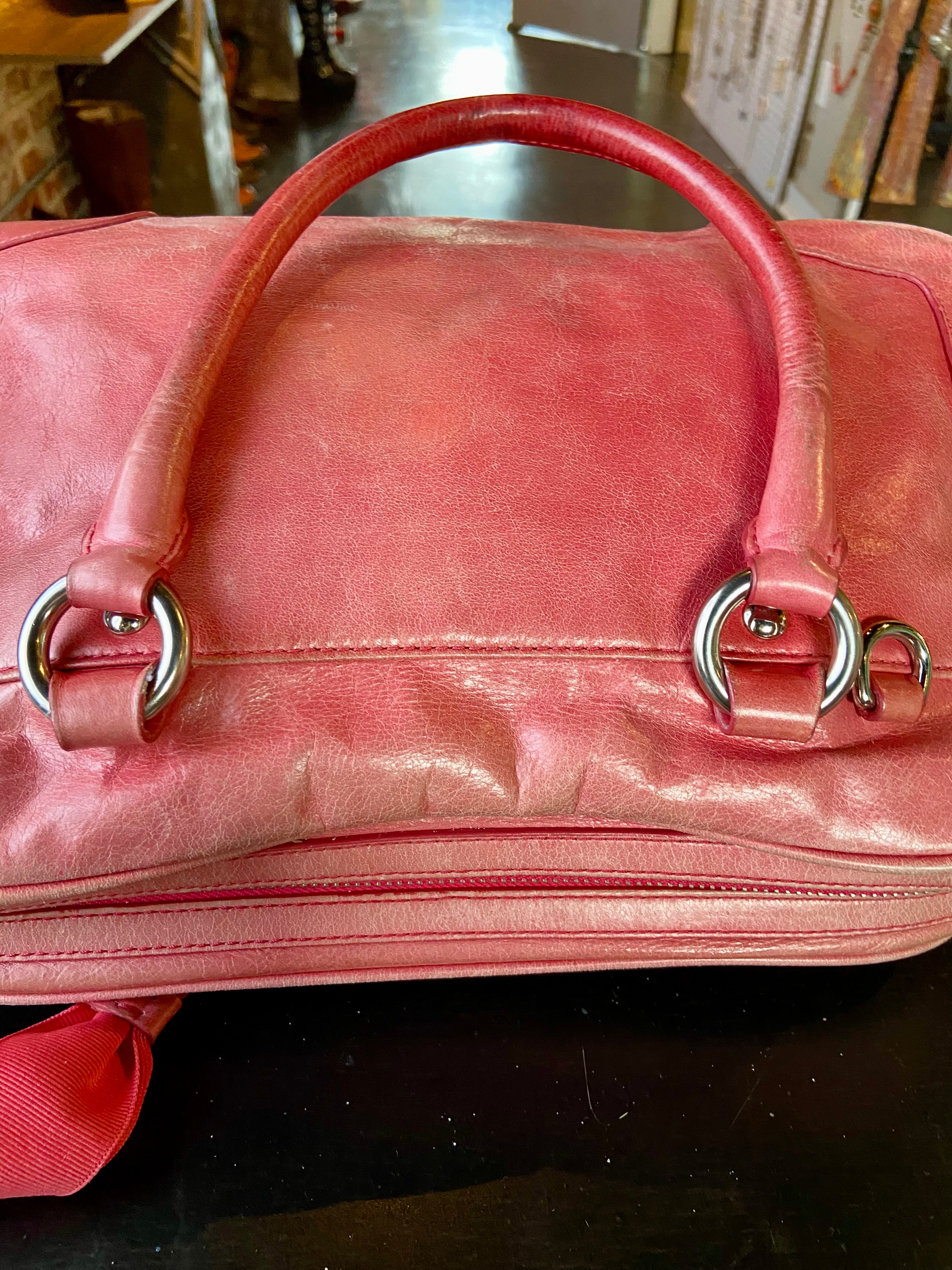 Coach Poppy Pink LeatherPushlock Satchel Bag