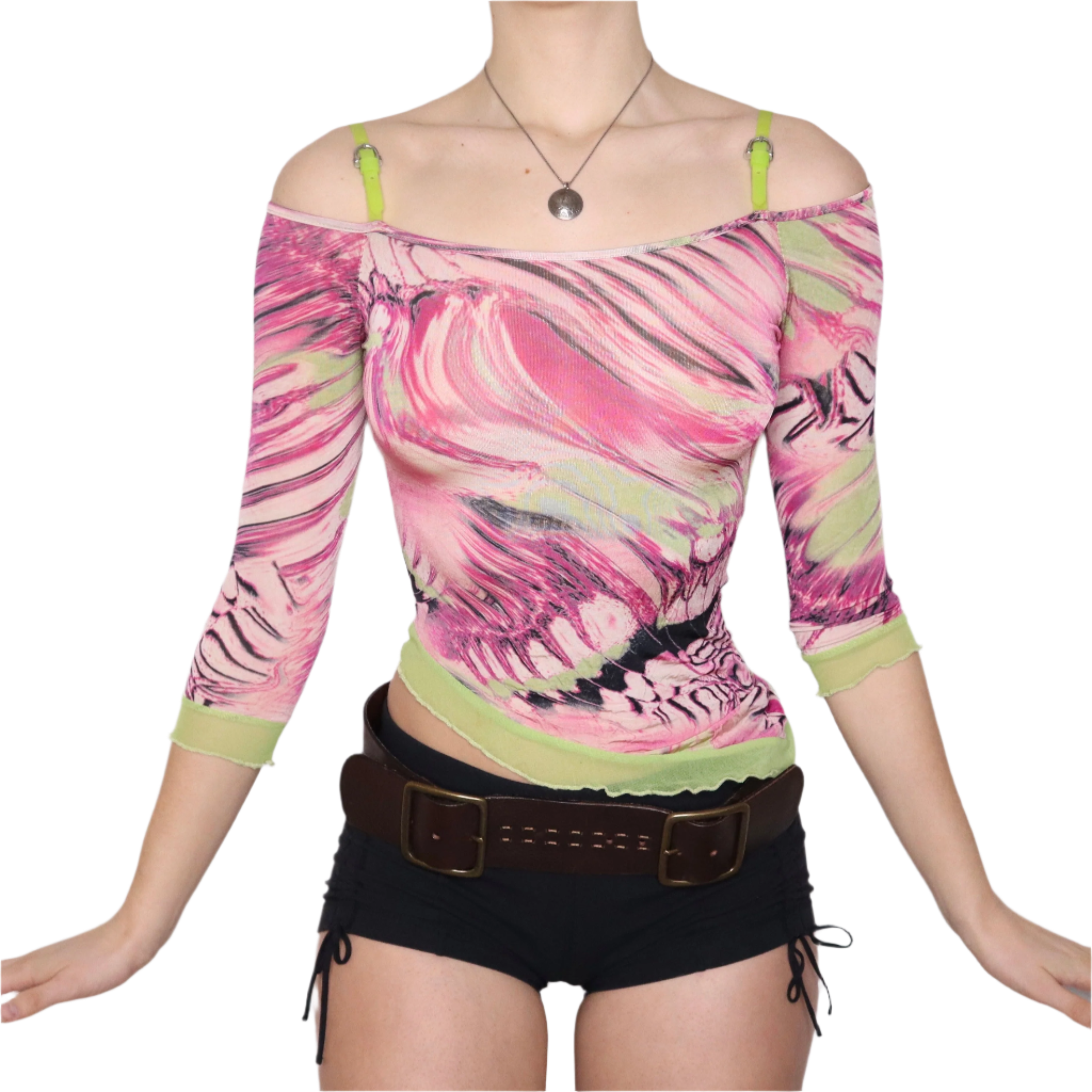 Y2K Italian Abstract Off the Shoulder Top (XS)