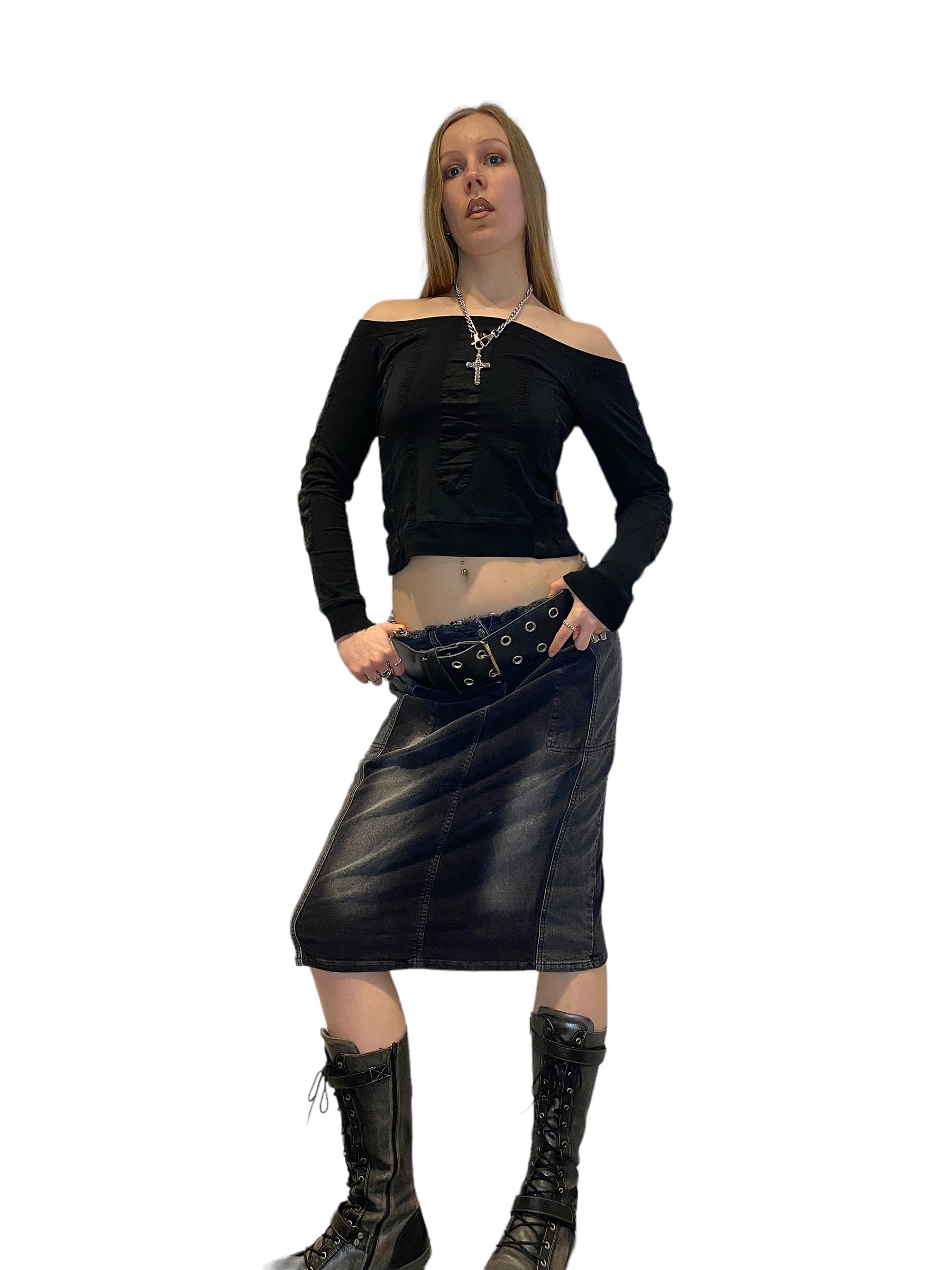 Vintage Utility Denim Midi Skirt (M)