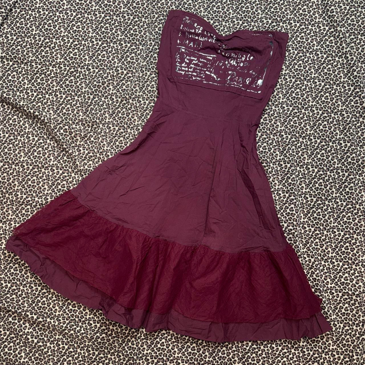 Italian Vintage Burgundy Cotton Script Graphic Midi Dress (XS/S)