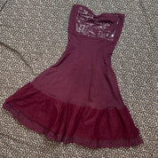Italian Vintage Burgundy Cotton Script Graphic Midi Dress (XS/S)