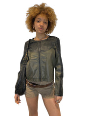 Vintage Y2k Angel Wing Tattoo Biker Jacket (M)