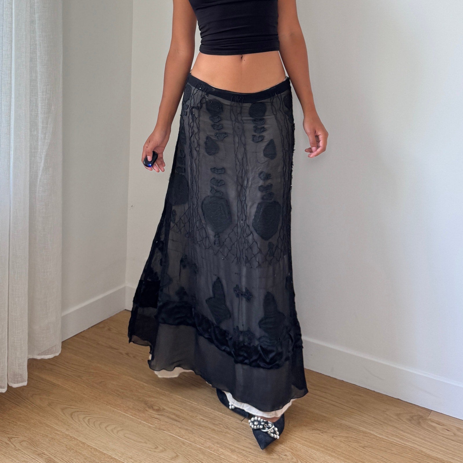 Vintage Italian Silk Mesh Maxi Skirt (S)