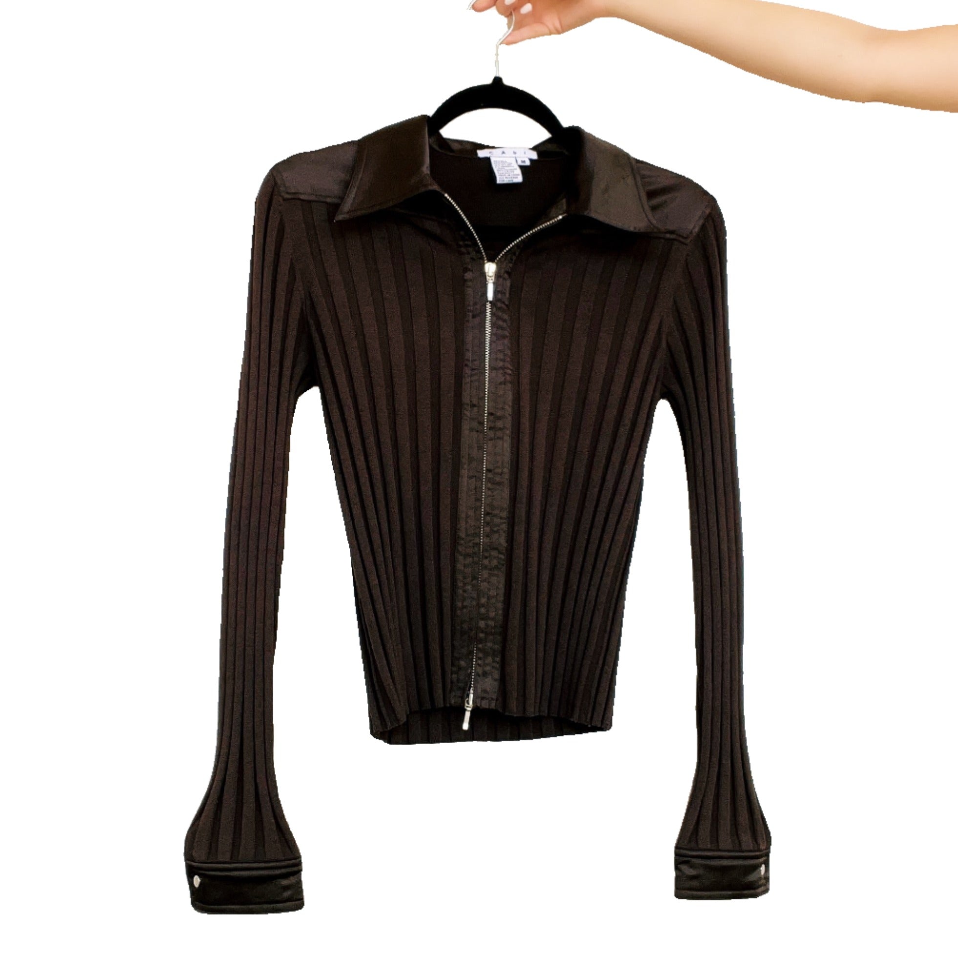 Brown Silk Knit Double Zip Top (M)