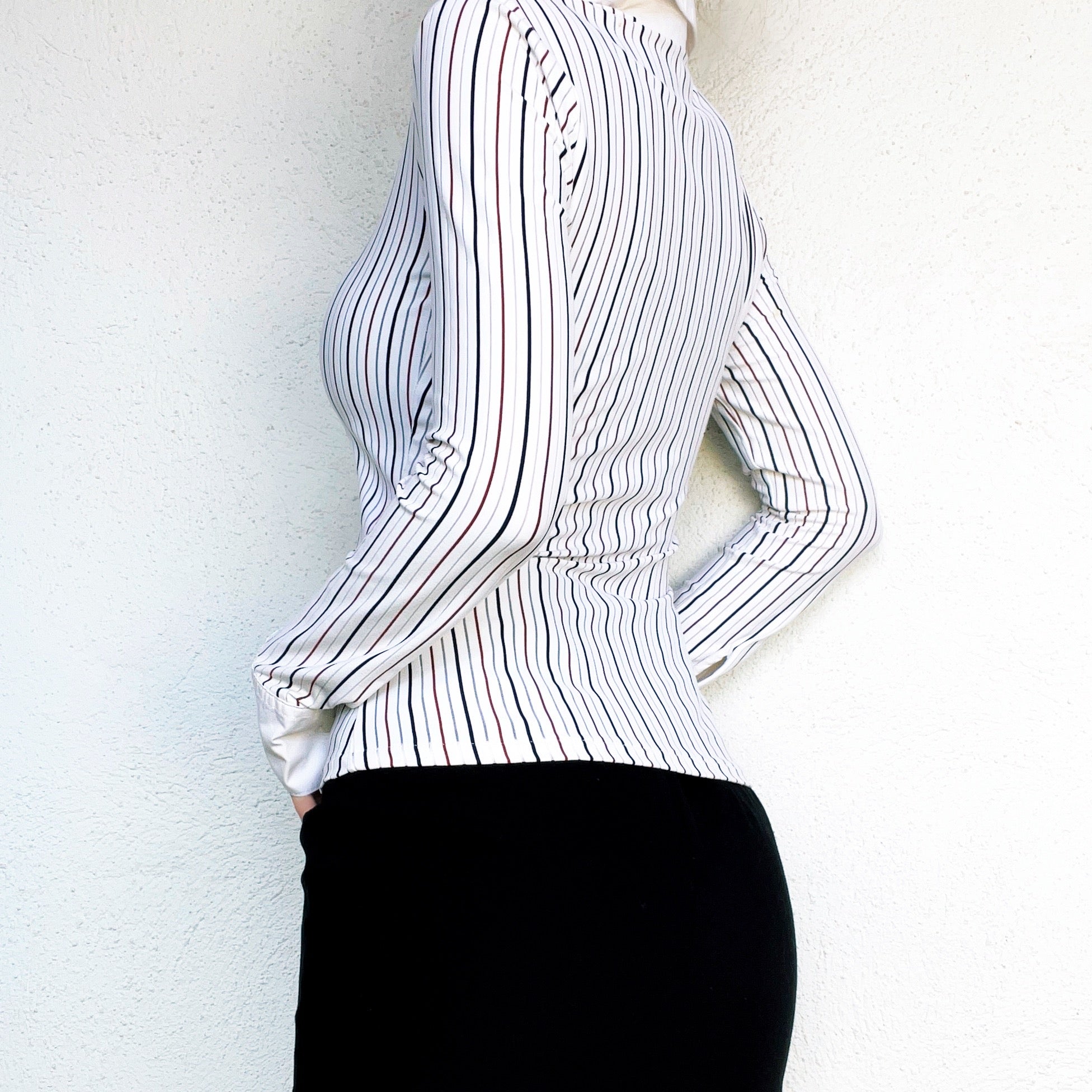 Pinstriped Double Zip Collared Blouse (XS)