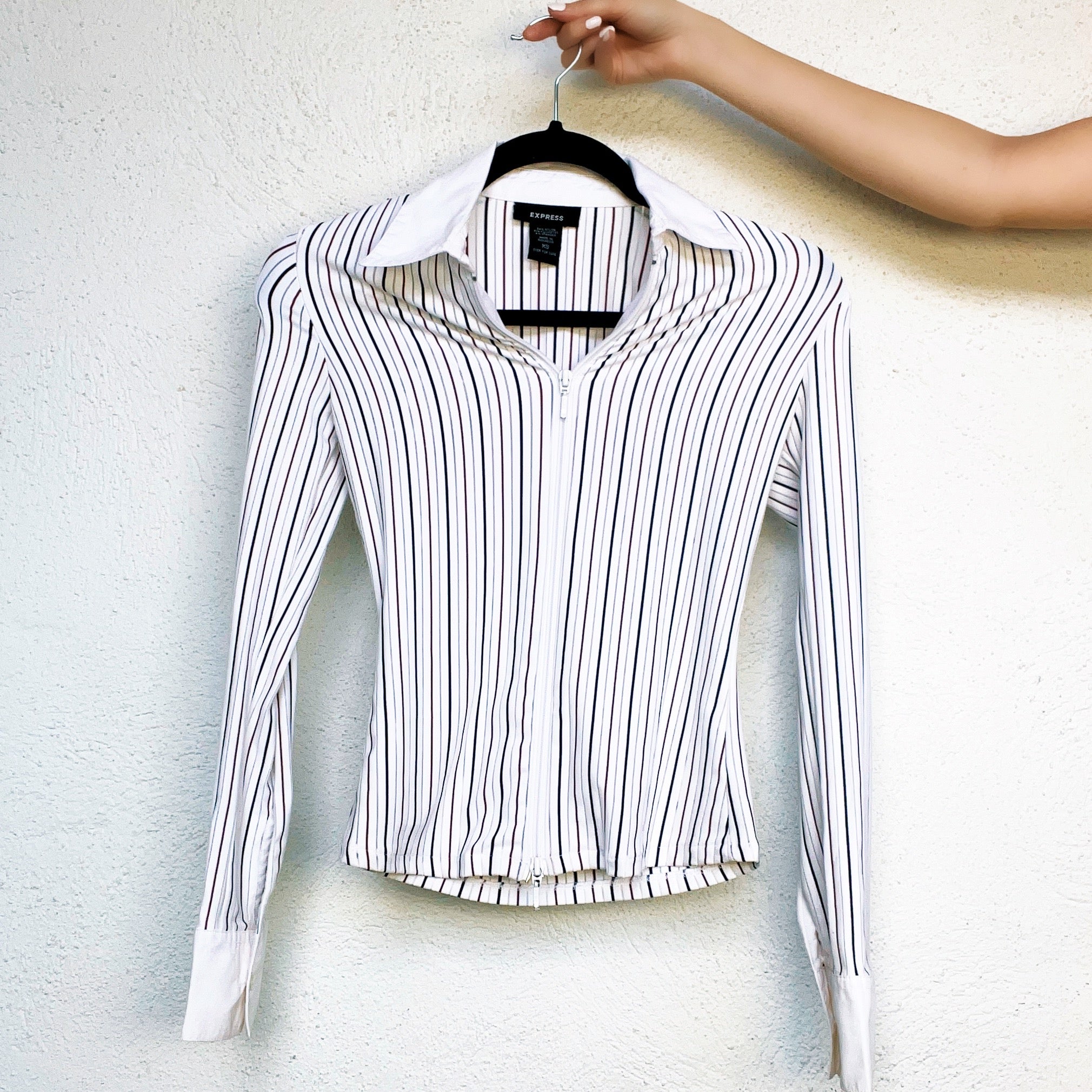 Pinstriped Double Zip Collared Blouse (XS)