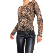 Italian Vintage Mesh Leopard Top (M)