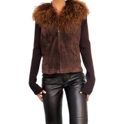 Early 2000s Mongolian Lamb Fur & Suede Leather Jacket (S/M)