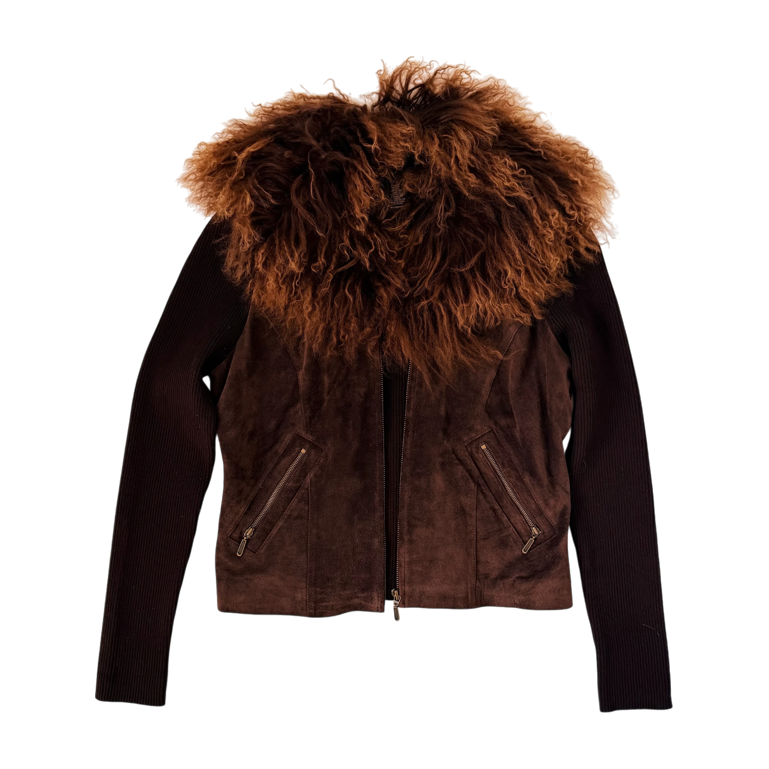 Early 2000s Mongolian Lamb Fur & Suede Leather Jacket (S/M)