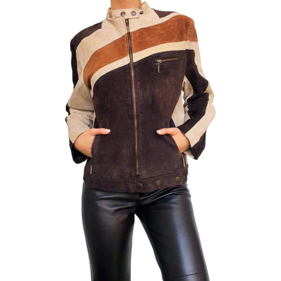 Vintage Genuine Suede Leather Moto Jacket (S/M)