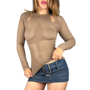 BCBG Beige Fishnet Cutout Top (XS)