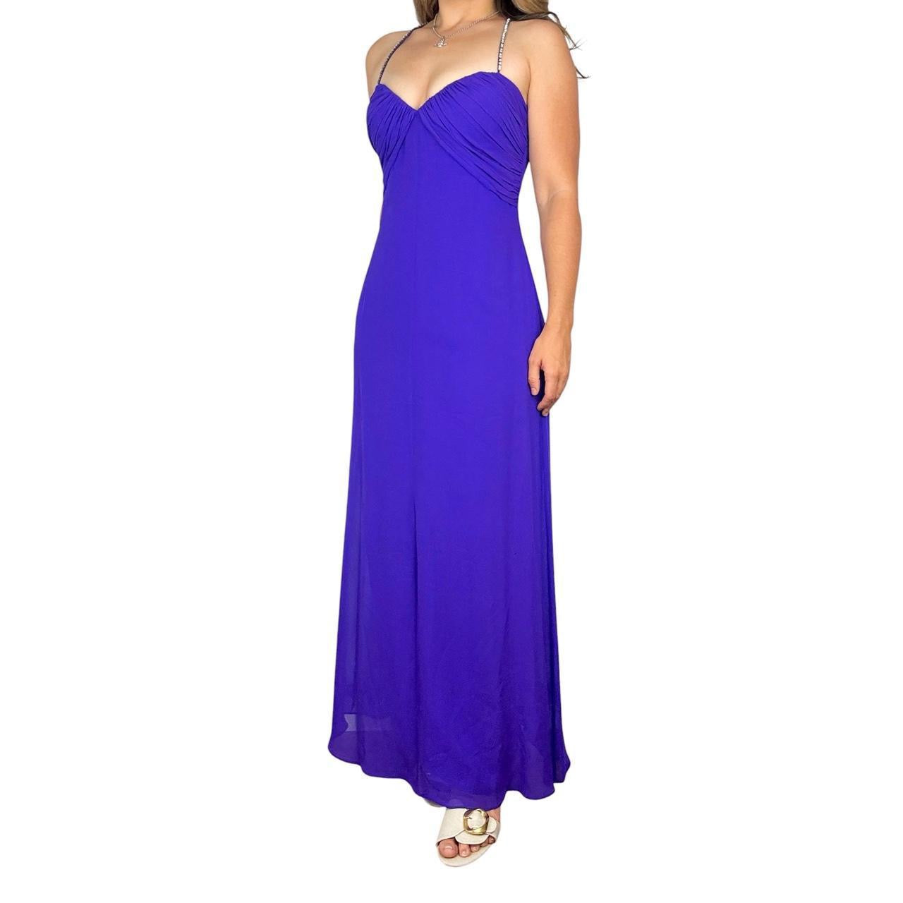 Ultraviolet Silk Crystal-Strap Maxi Dress (S)