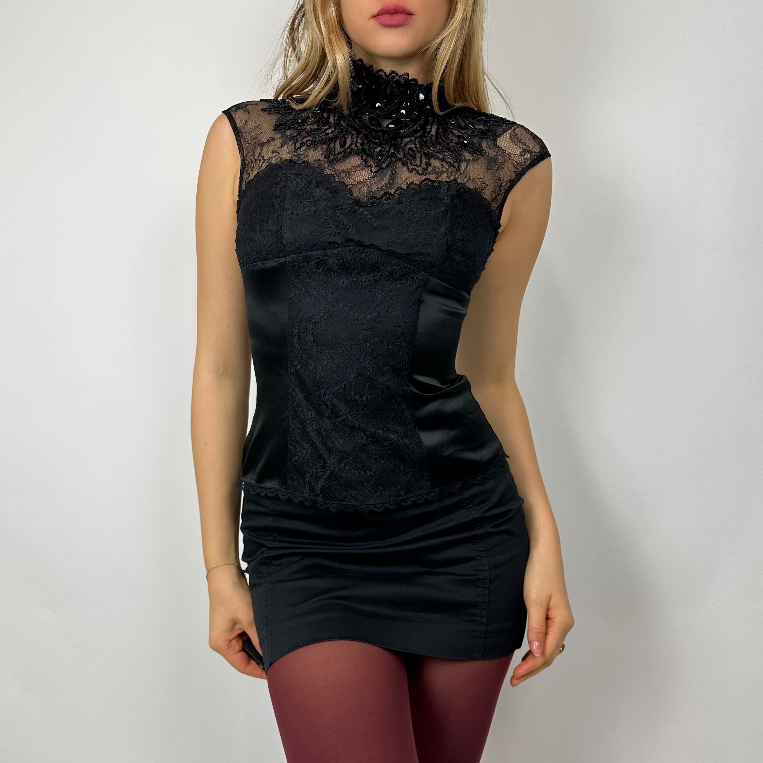 00’s Noir Silk & Lace Blouse (xs/s)