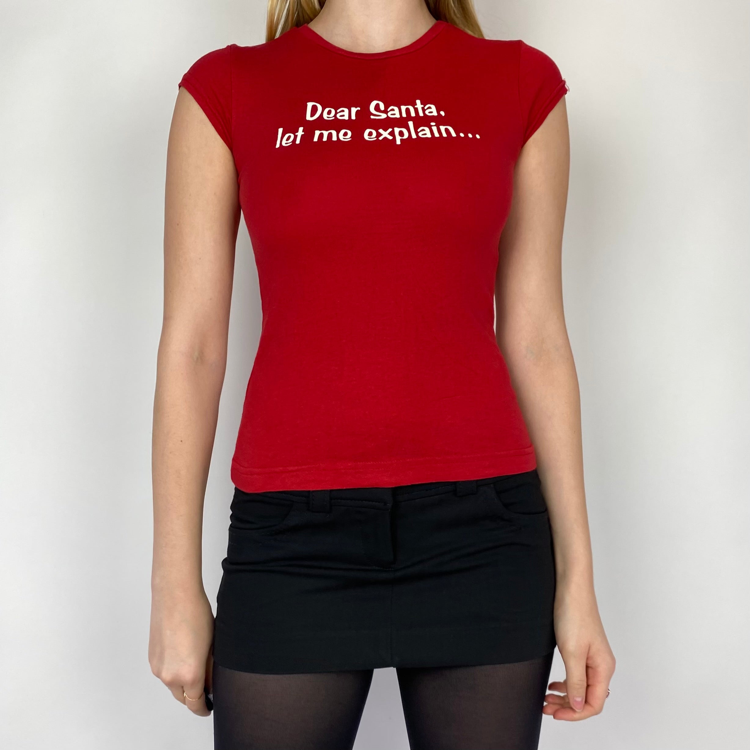 ‘Dear Santa Let Me Explain’ Baby Tee (XS/S)