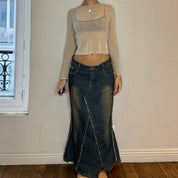 Vintage Flared Denim Maxi Skirt (S)