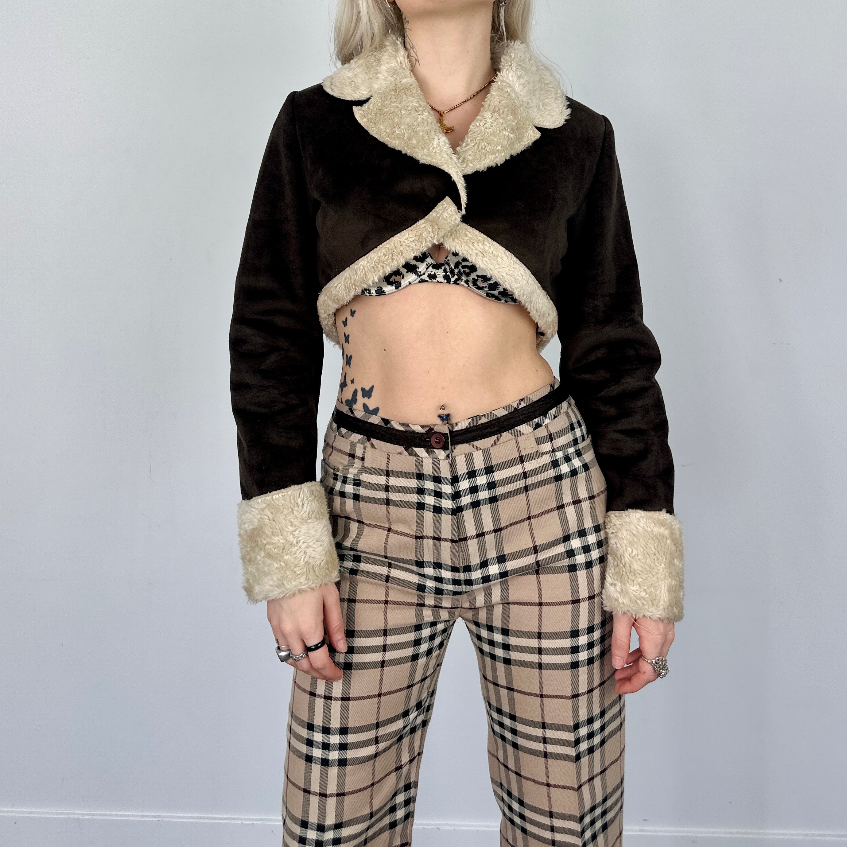Y2K Cropped Sherpa Jacket (S)