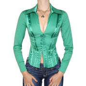 Y2K Kelly Green Hook and Eye Corset Blouse (XS)