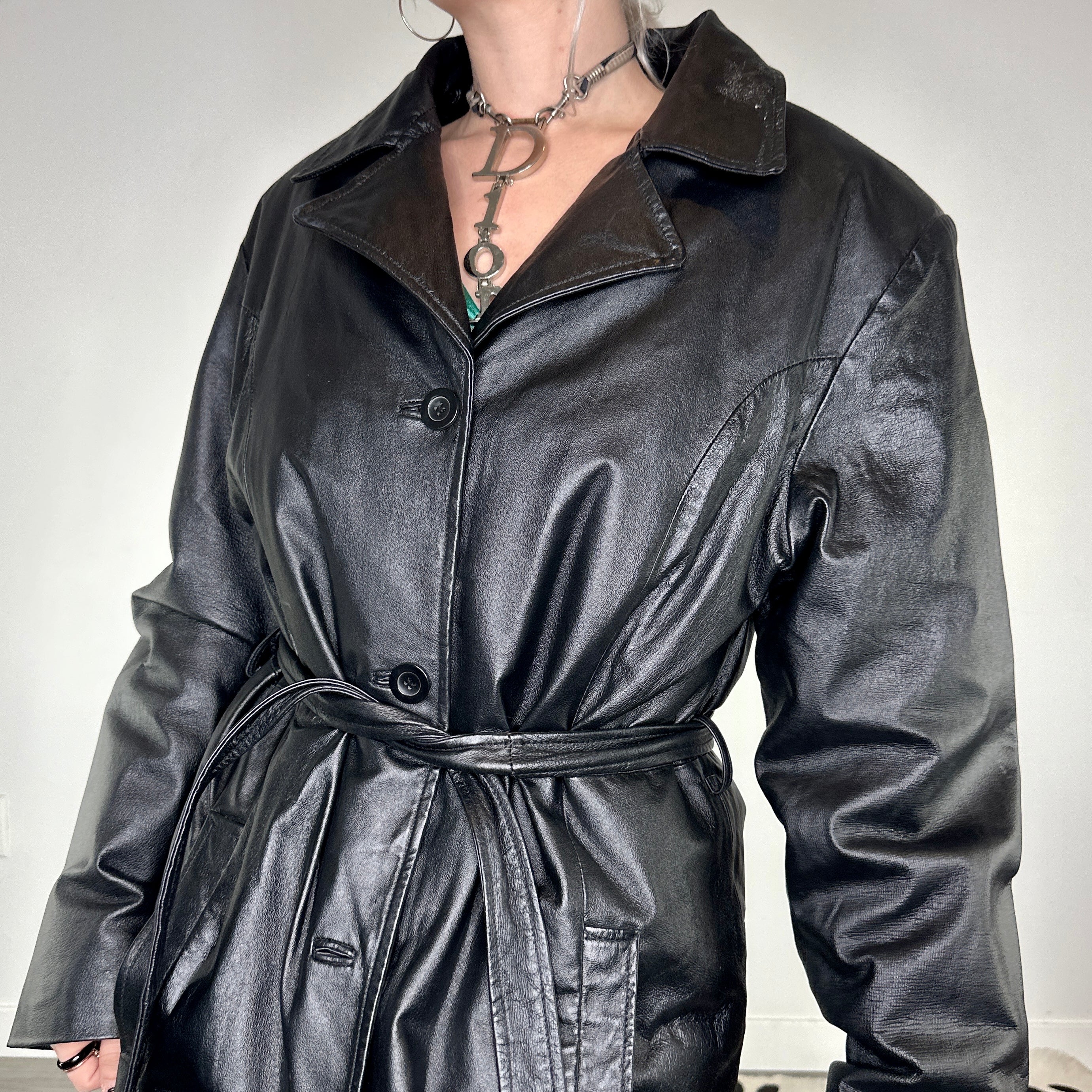 Vintage Leather Trench Coat (L)