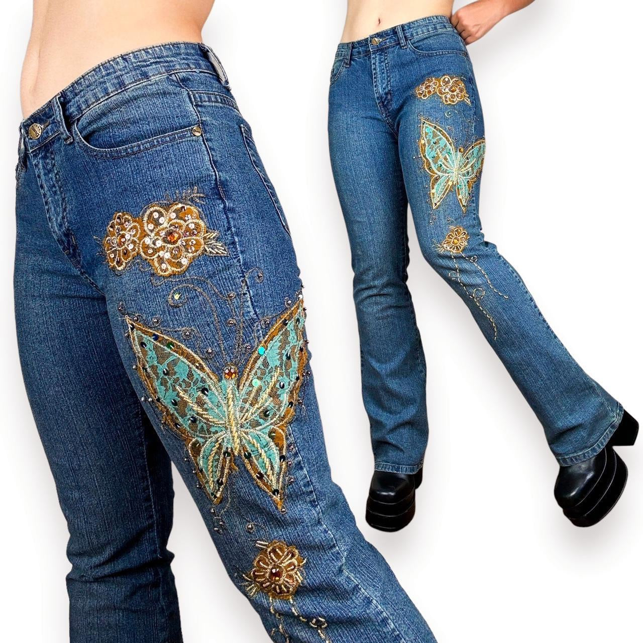 Y2K Butterfly Flare Jeans (M/L)