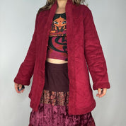 Y2K Burgundy Sherpa Faux Fur Trim Penny Lane Coat (M)