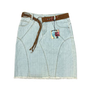 Vintage Belted Denim Midi Skirt (M)