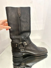 True Vintage American Black Leather Buckle Biker Boots (UK 7 US 8D/ US 9.5)