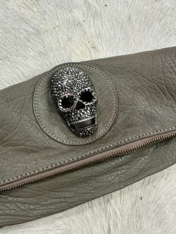Vintage 2000s 2010s Thomas Wylde Leather Skull Clutch Bag