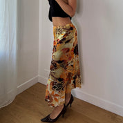 French Vintage Abstract Tribal Mesh Maxi Skirt (S) ⠀
