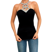 Black Rhinestone Halter Top (XS/S)