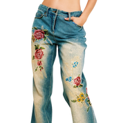 Vintage Floral Appliqué Jeans (S)