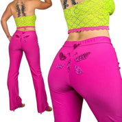 Upcycled Pink Butterfly Flares (M)