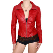 Y2K Sexy Red Italian Leather Moto Jacket (S)