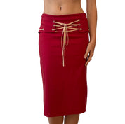 Y2K Cherry Lace Up Midi Skirt (XS/S)