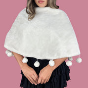 Vintage Faux Fur Pom Pom Cape