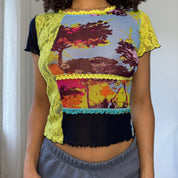Vintage Y2K Mesh Patchwork Tee (S)