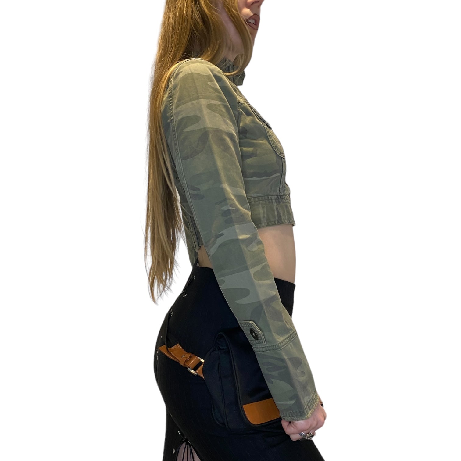 Vintage Camo Print Cropped Utility Jacket (S)