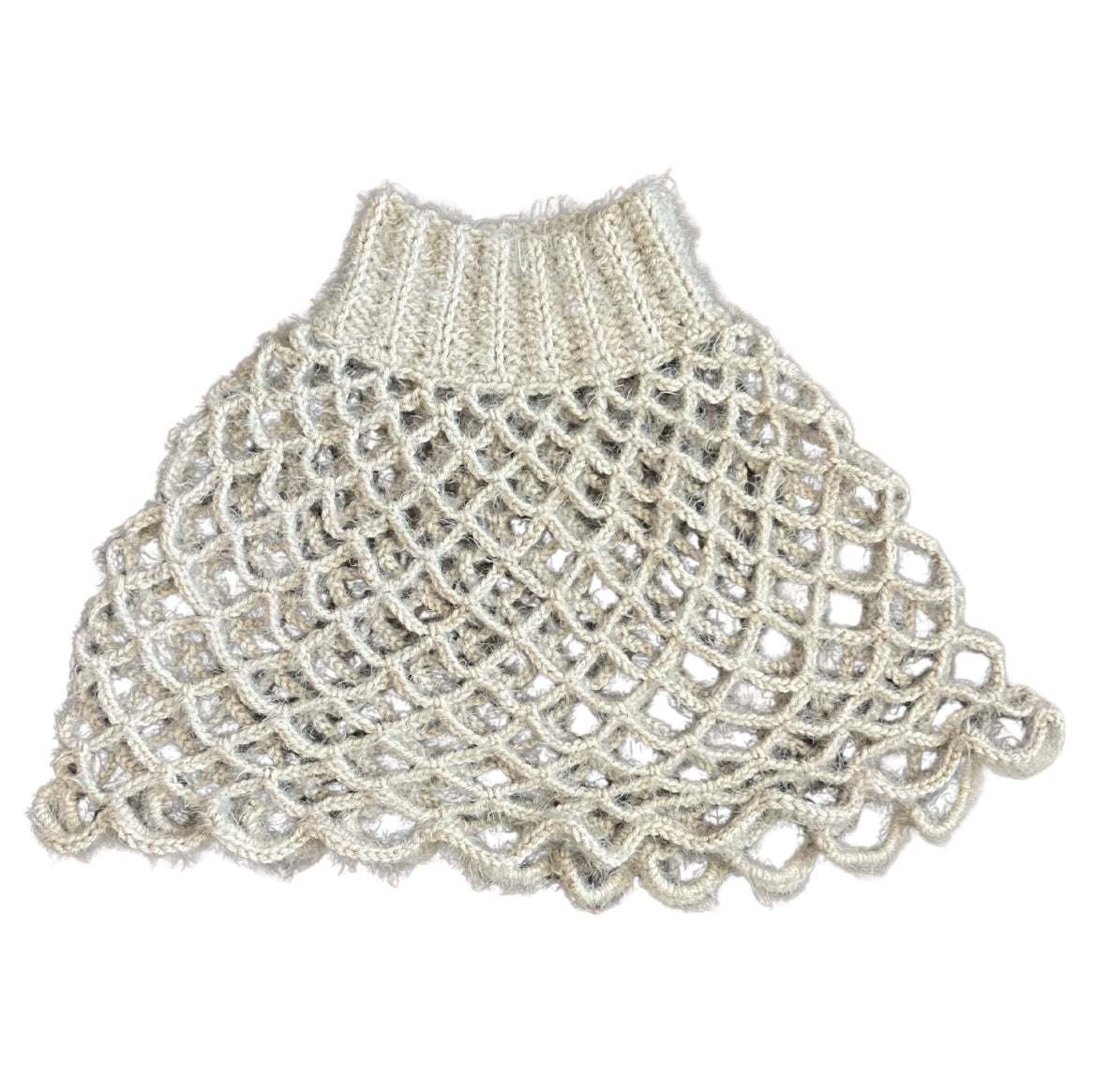Gray Fuzzy Turtleneck Mesh Shawl (S/M)