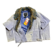 deadstock leather fur trim jacket (m)