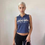 Vintage Blue Graphic Sleeveless Polo Top (S)