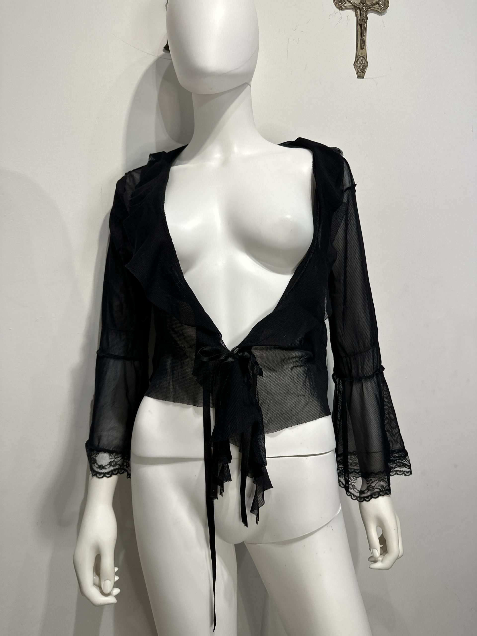 Vintage Gothic Flared Sleeve Italian Lace Mesh Wrap Top (one size)
